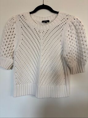 ME+EM Cream Pointelle Knit Short-Sleeve Sweater